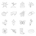 Spring icons set, outline style