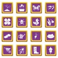 Spring icons set purple