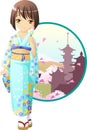 Spring kimono girl Royalty Free Stock Photo