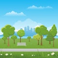 Spring landscape background. Public park Vector illustration. city in background Royalty Free Stock Photo