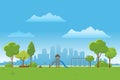 Spring landscape background. Public park Vector illustration. city in background Royalty Free Stock Photo