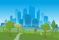 Spring landscape background. Public park Vector illustration. city in background Royalty Free Stock Photo