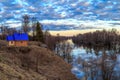 Spring landscape, bath with blue roof Royalty Free Stock Photo