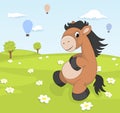 Spring landscape with cartoon pony