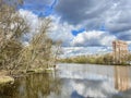 Spring landscape. Clouds over the Pekhorka River in cloudy weather in April Royalty Free Stock Photo