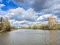 Spring landscape. Clouds over the Pekhorka River in cloudy weather in April Royalty Free Stock Photo