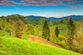 Spring landscape and farmland,Holbav,Transylvania,Romania,Europe Royalty Free Stock Photo