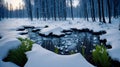 A spring landscape with the first snowdrops on a clearing in the forest during snowmelt. Generation of AI Royalty Free Stock Photo