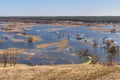 Spring landscape - flood in river valley of the Siverskyi Seversky Donets, the winding river over the meadows between hills and