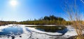 Spring landscape , forest lake,panorama. Royalty Free Stock Photo