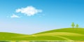 Spring Landscape Green fields,Mountain,Blue Sky and Clouds Background,Horizon peaceful rural nature Sunny day Summer with grass Royalty Free Stock Photo