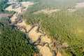 Spring landscape with green forest and small winding river. panoramic view Royalty Free Stock Photo