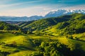 Spring landscape with green forest in the valley  Holbav  Romania Royalty Free Stock Photo