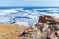 Spring landscape with ice drift on Baikal Lake at sunny May day