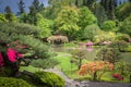 Spring Landscape of Japanese Garden with Pond and Azalea Flowers in Bloom Royalty Free Stock Photo