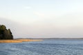 Spring landscape with lake overgrown with reeds near the coast, nature background with dry reed grass Royalty Free Stock Photo