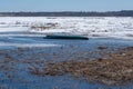 spring landscape from the lake shore, white ice cubes, blue sky, Lake Burtnieki, Latvia. Royalty Free Stock Photo