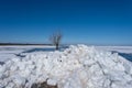 spring landscape from the lake shore, white ice cubes, blue sky, Lake Burtnieki, Latvia. Royalty Free Stock Photo