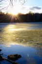 Spring landscape with melting ice on the lake on a clear day Royalty Free Stock Photo