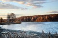 Spring landscape with melting ice on the lake on a clear day Royalty Free Stock Photo