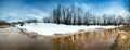 Spring landscape with melting water in the rivulet . Siberia, Yugra. Royalty Free Stock Photo