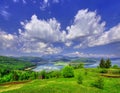 Spring landscape in mountains with lake. Royalty Free Stock Photo