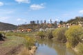 Spring landscape with the river Tarnava Mare in Sighisoara Royalty Free Stock Photo