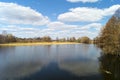 Spring landscape with riverside village