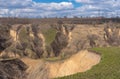 Spring landscape with soil erosion and natural ravines in Ukraine Royalty Free Stock Photo