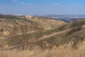 Landscape with soil erosion in outskirts of Dnepr city, Ukraine Royalty Free Stock Photo