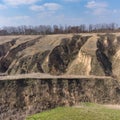 Spring landscape with soil erosion in outskirts of Dnipro city, Ukraine Royalty Free Stock Photo