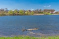 Spring landscape with Suha Sura river in Vasylivka village near Dnepr city, central Ukraine