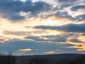 Spring landscape - sunset and dramatic sky of Ukraine. Selective focus, horizontal photo. Royalty Free Stock Photo