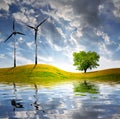 Spring landscape with wind turbine Royalty Free Stock Photo