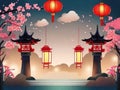 Spring Lantern Festival Design background.generative ai Royalty Free Stock Photo
