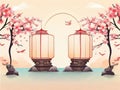 Spring Lantern Festival Design background.generative ai Royalty Free Stock Photo