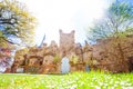 Spring lawn and Lowenburg castle, Kassel Bergpark Royalty Free Stock Photo