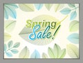 Spring leaves horizontal background, nature seasonal template for design banner, ticket, leaflet, card, poster with green and