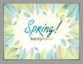 Spring leaves horizontal background, nature seasonal template for design banner, ticket, leaflet, card, poster with green and