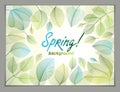 Spring leaves horizontal background, nature seasonal template for design banner, ticket, leaflet, card, poster with green and