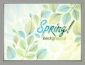 Spring leaves horizontal background, nature seasonal template for design banner, ticket, leaflet, card, poster with green and