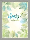 Spring leaves vertical background, nature seasonal template for design banner, ticket, leaflet, card, poster with green and fresh