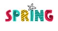 Spring lettering doodle sketch Sign. Spring text with naturals elements isolated on white background. Color vector Icon Royalty Free Stock Photo
