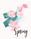 Spring lettering.  greeting cards, banners and invitation card with blossom sakura flowers. Color pink sakura cherry blossom flowe Royalty Free Stock Photo