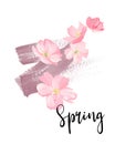 Spring lettering. greeting cards, banners and invitation card with blossom sakura flowers. Color pink sakura cherry blossom flowe