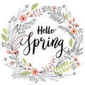 Spring Lettering with wreath - hand drawn