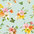 Spring Lily Flowers Background - Seamless Floral Pattern Royalty Free Stock Photo