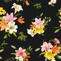 Spring Lily Flowers Background - Seamless Floral Pattern Royalty Free Stock Photo