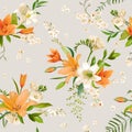 Spring Lily Flowers Background - Seamless Floral Pattern Royalty Free Stock Photo