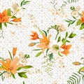 Spring Lily Flowers Background - Seamless Floral Pattern Royalty Free Stock Photo